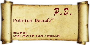 Petrich Dezső névjegykártya